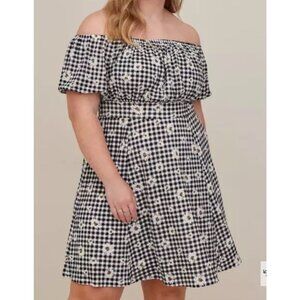Torrid Women’s Mini Textured Knit Puff Sleeve Plaid Daisy Skater Dress 1X Grunge